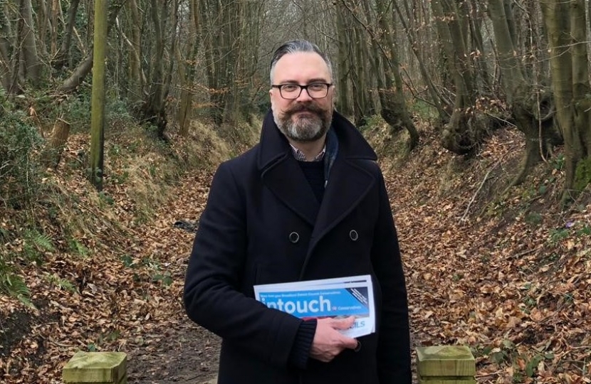 Cllr Ian Mackie at the Thorpe Woods pledging to carry on the fight against the shocking decision to allow 300 houses to be built on Racecourse Plantation.
