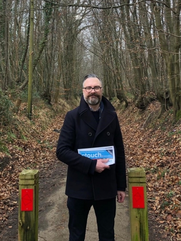 Cllr Ian Mackie at the Thorpe Woods pledging to carry on the fight against the shocking decision to allow 300 houses to be built on Racecourse Plantation.
